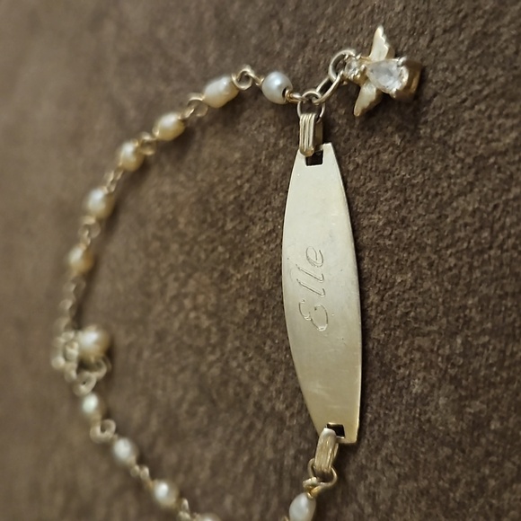 Dainty Sterling Silver Pearlesque Chain Elle ID Angel Tennis Bracelet - Picture 3 of 4
